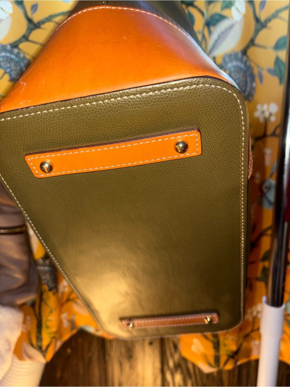 Dooney & Bourke Olive Green and Tan Claremont Leather Dover Bag - Picture 10 of 13